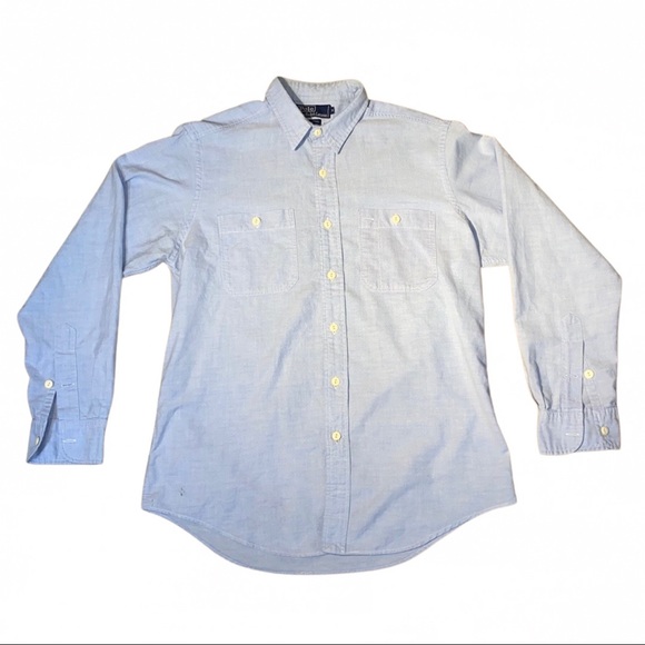 Vintage Polo Ralph Lauren Mens Cotton Blue Chambray Button Down size M - Picture 12 of 12